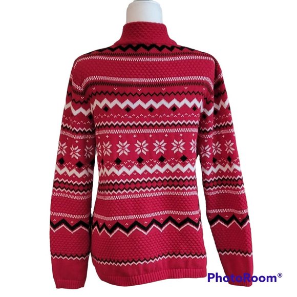 VTG Breckenridge Fair Isle Nordic Zip Front Red Cardigan Sweater Sz XL NEW - Picture 5 of 12